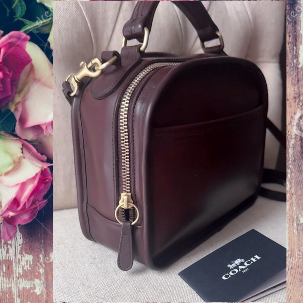 VINTAGE COACH MAHOGANY LEATHER LUNCHBOX ZIP CROSSBODY TOP HANDLE BAG 9991 - Picture 5 of 16